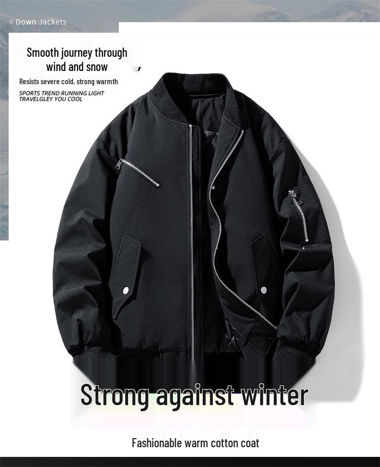 Unisex American Style Autumn/Winter Baseball Collar Flight Jacket, Thick Cotton Padded, Trendy Brand, Plus Size Outerwear.