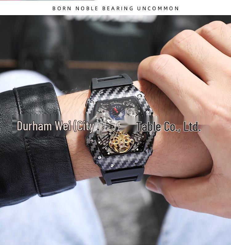 Durham Weida Herren Tonneau Skelett Tourbillon Automatikuhr mit Kautschukarmband.