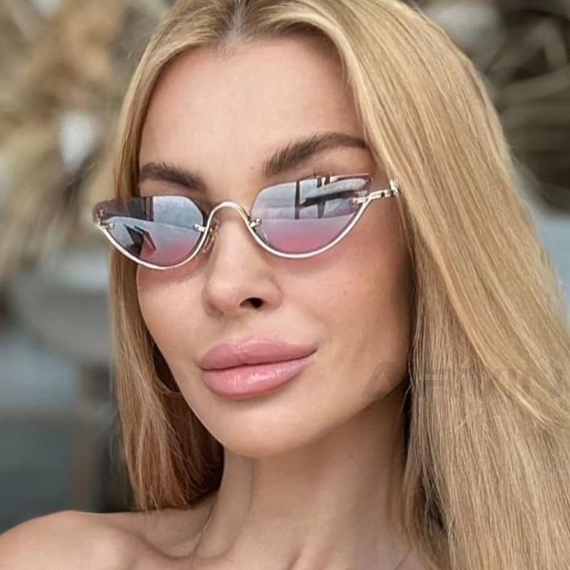 Fashion Small Polygon Sunglasses Women'S New Brand Metal Half Frame Sun Glasses Ladies Sexy Cat Eye Eyewear Shades