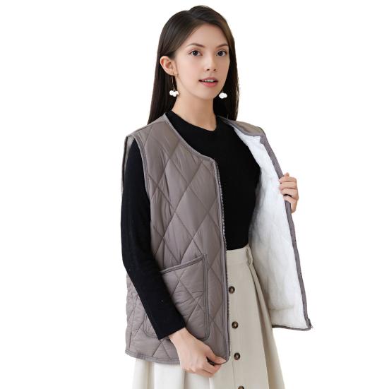 Gilet trapuntato da donna, cappotto casual senza maniche, giacca con zip foderata in pile, capospalla caldo autunnale invernale con tasche