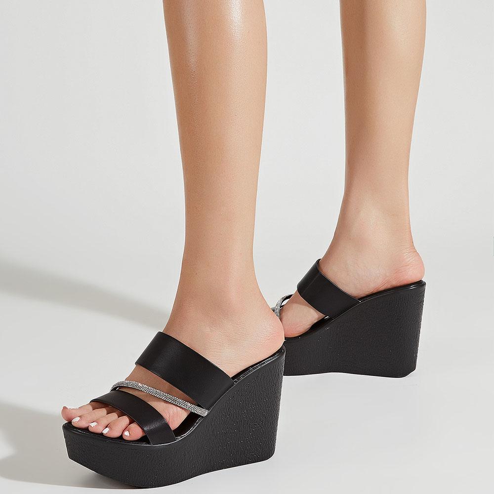 New Summer Platform Mules Sandals For Women Leisure High Heels Fashion Wedges Slip On Sandals Shoes Mules Slipper Dropship