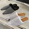 Fashion High Quality Bling Rhinestone Women Mules Slippers Pointed Toe Crystal Flat Sandal Fashion Hollow Non-slip Designer Brand Sandal