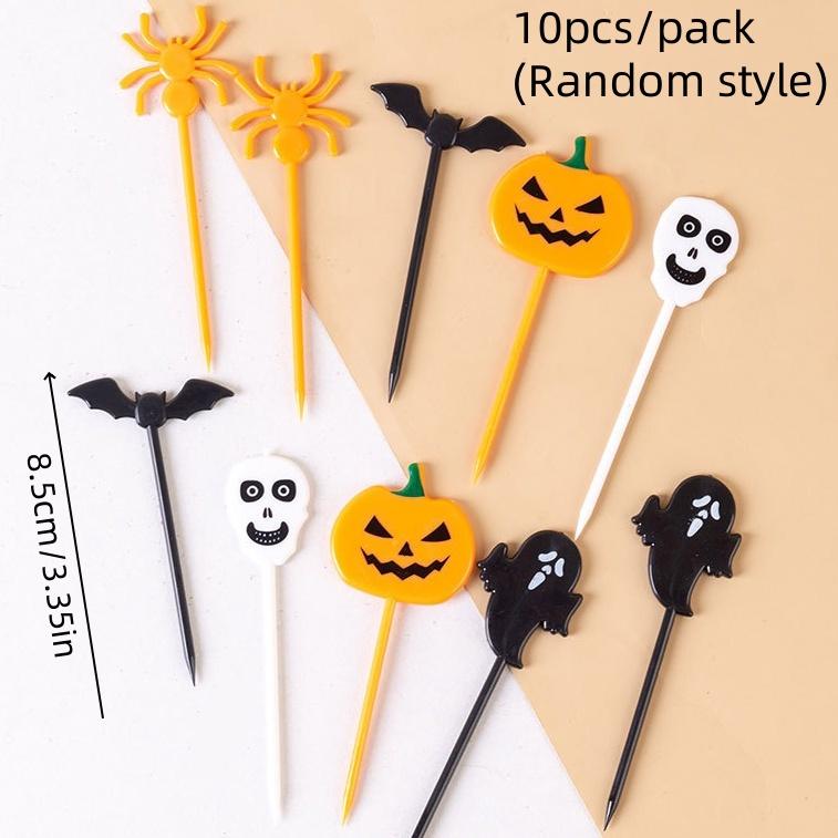 10pcs Halloween Fruit Picks Pumpkin Ghost Spider Witch Bat Party Cupcake Decoration Inserts