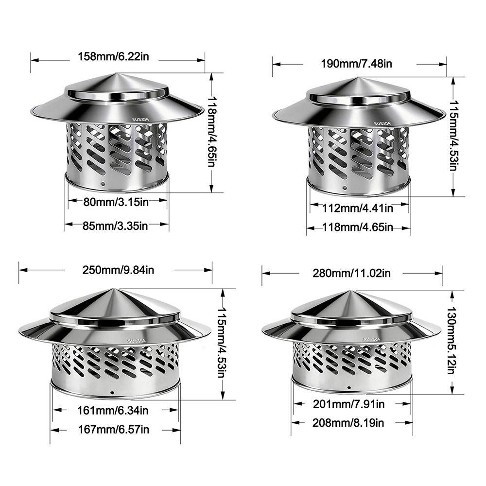 Durable 80/110/160/200mm Chimney Cap Stainles Steel Multifunctional Ventilation Ducts Roof Cover