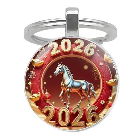 Year of Horse Keychain 2026 Zodiac Design Compact Good Luck Key Chain Pendant with Bells Metal Frame Holiday Decoration