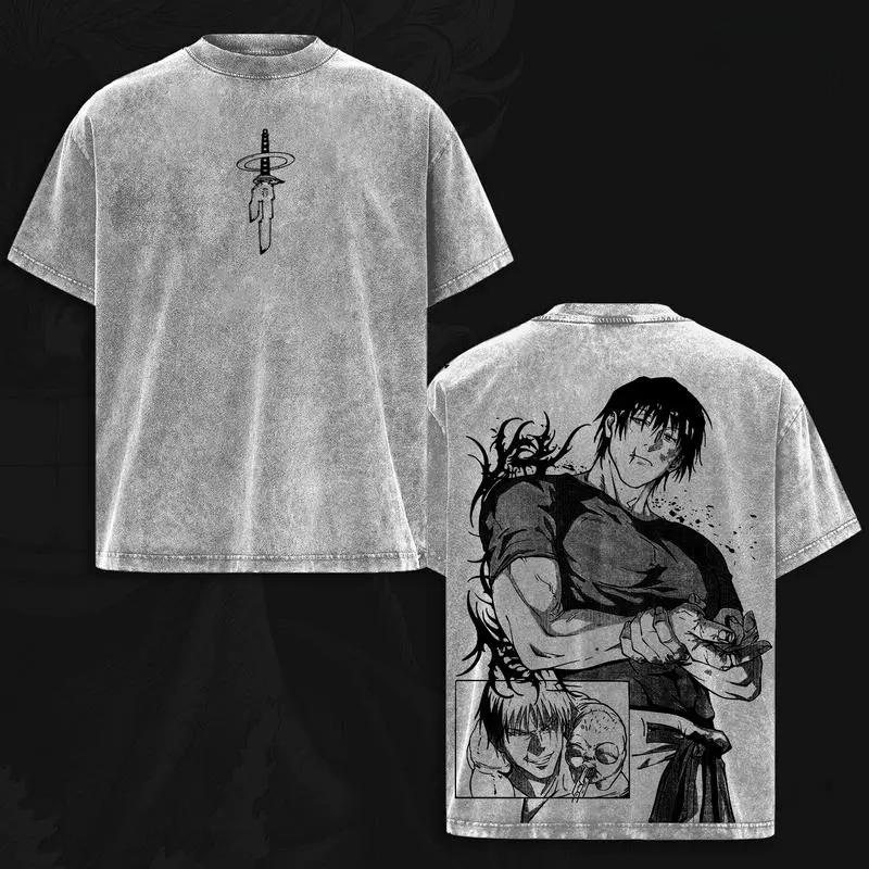 Manga Jujutsu Kaisen Okkotsu Yuta bedrucktes T-Shirt für Damen und Herren, gewaschene Baumwolle, Vintage-Freizeit-T-Shirt, Harajuku-T-Shirt