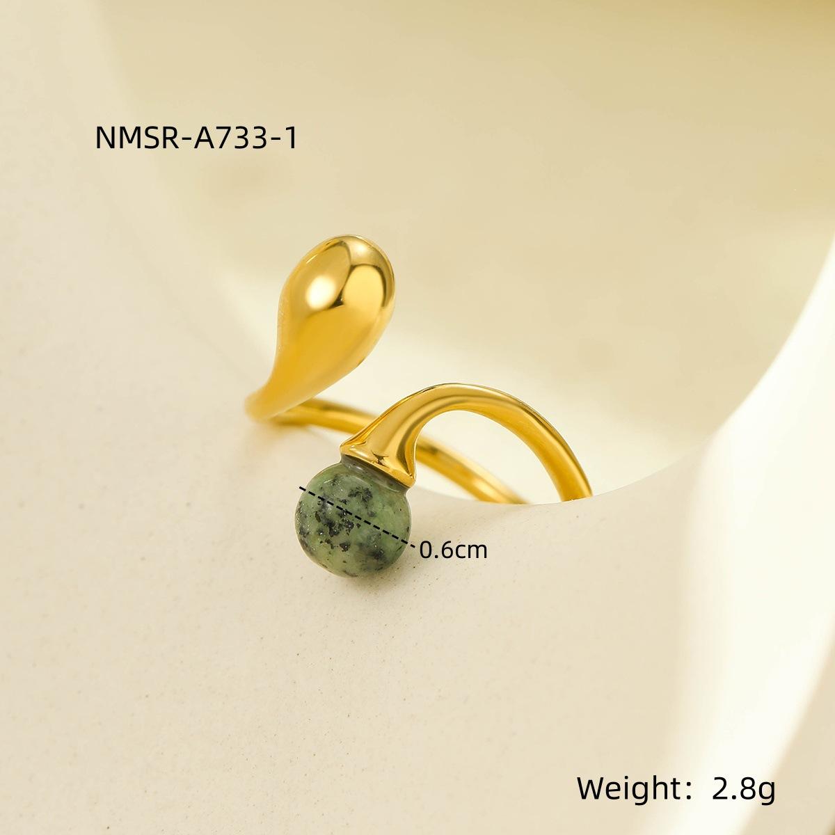 GEMCHIC Women s Irregular Geometric Open Ring with Natural Stone, 18K Gold Plated Stainless Steel Fashion Jewelry