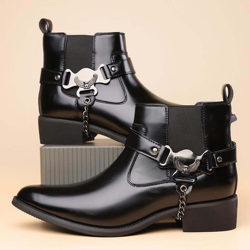 Brand Men Boots Fashion Pointed Leather Booties British Style Business Ankle Boots Lacquer Leather High Top Boot Men Dress Boots