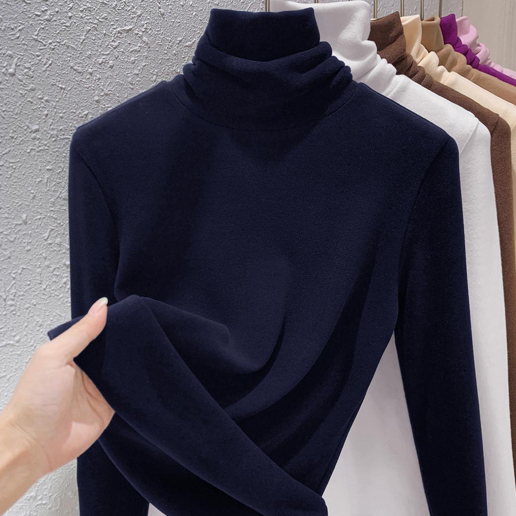 Medium-necked German velvet bottoming shirt for women's heating and warmth long-sleeved autumn and winter new double-sided velvet inner top for women