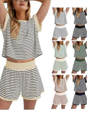European and American Casual Striped Short-Sleeve Suit - Spring/Summer Collection