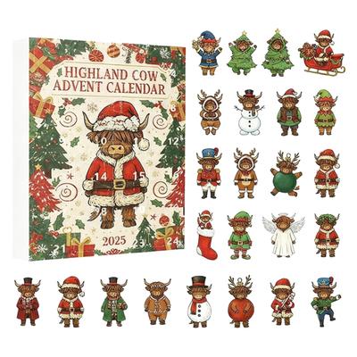 Highland Cow Christmas Advent Calendar 2025 24 Day Countdown Box Acrylic Hanging Decor