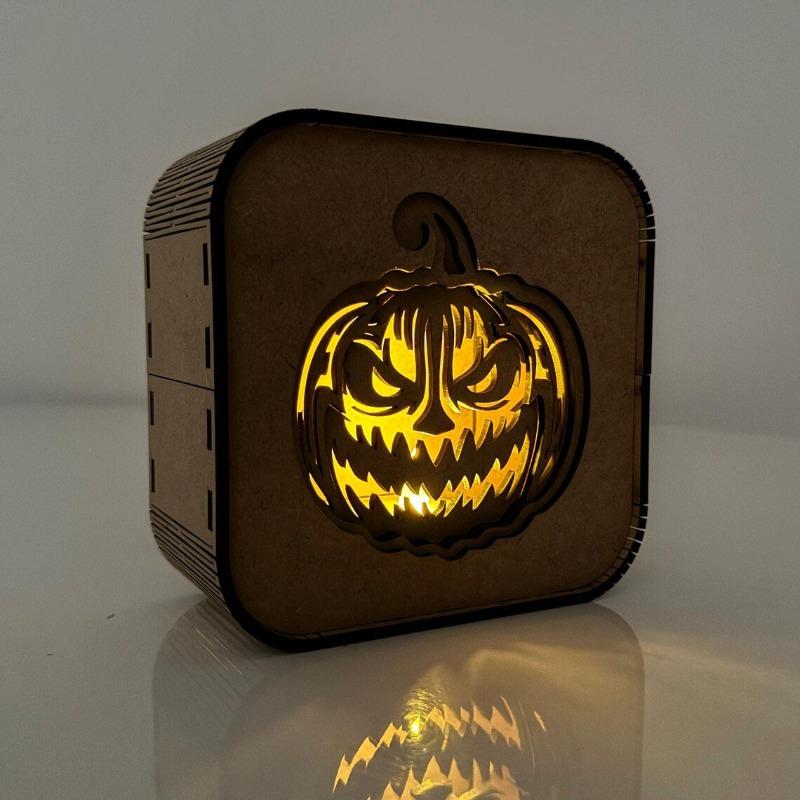 Halloween Night Lights Wooden Pumpkin Lanterns Party Decorations Ornament Scene Atmosphere Arrangement Props