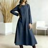 Women's -color Mid-length Loose-fitting Dress With Large Pockets And Casual