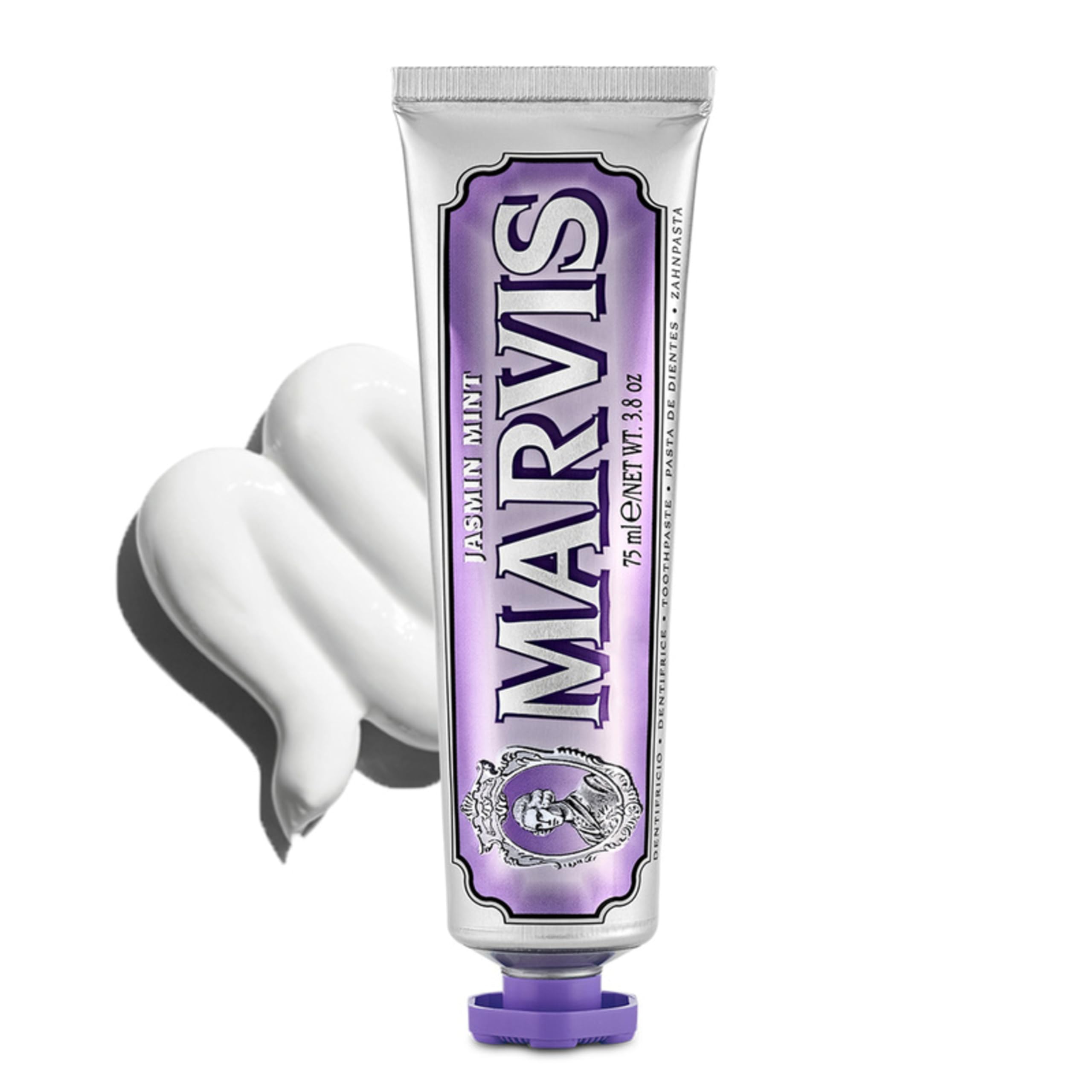 MARVIS Jasmine Mint A delightful jasmine mint Oral Made in Toothpaste flavor. care. Italy. 75ml.
