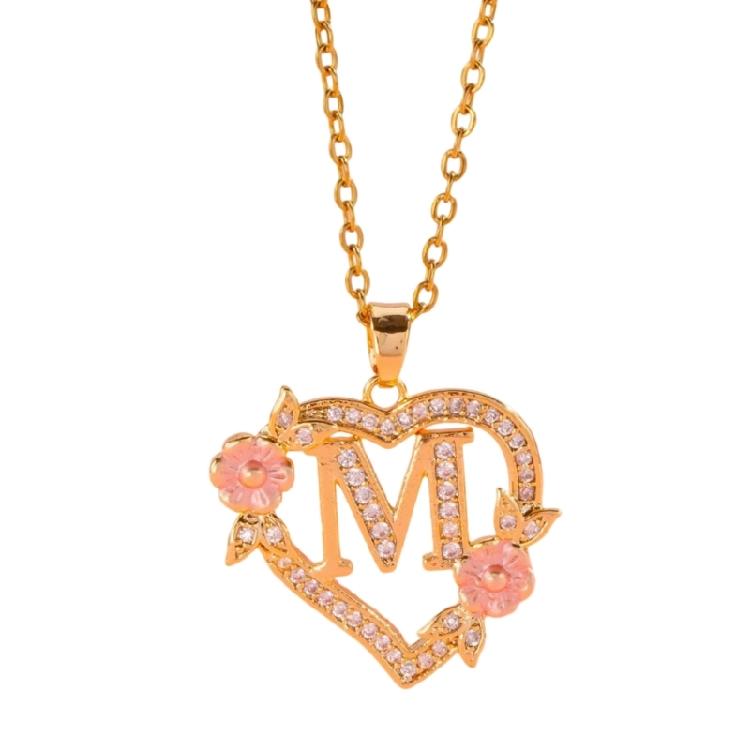 Zierliches Messing Initialen-Halskette Mit Floralem Herz-Ausschnitt Design Verstellbare Kette Leichter Romantik Schmuck