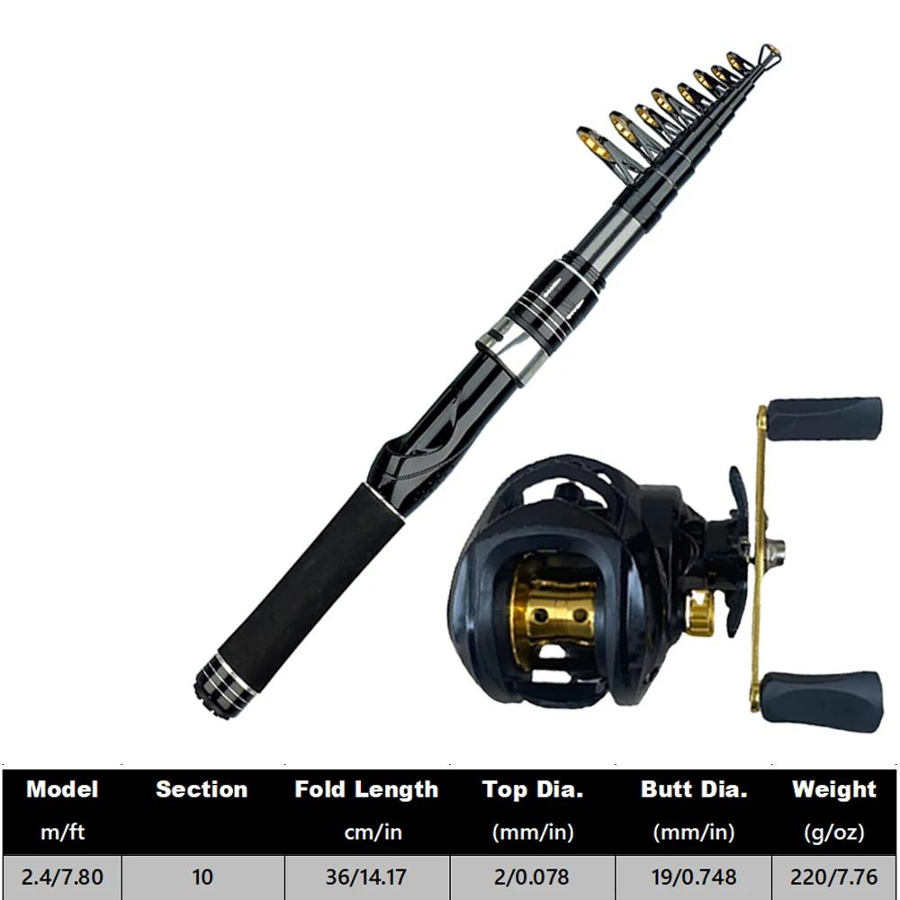 Fishing Rod, Bait Reel Set Telescopic spinning rod with reel, gear ratio 7.2:1, 18+1 bb, foldable design, for predatory fish, right/left-handed use
