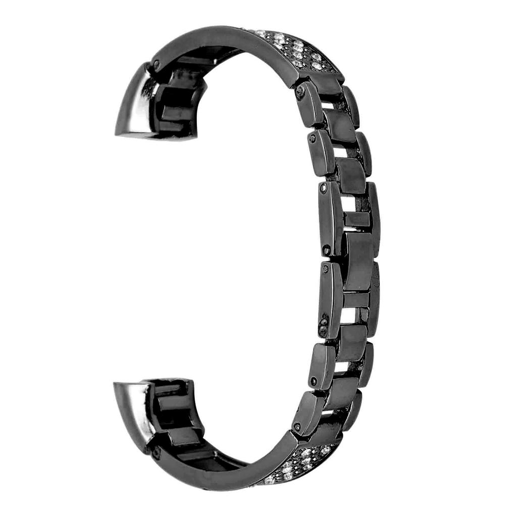 Stainless Steel Bracelet Women Inlay Rhinestones Wristband Wrist Decoration for FitbitBlack