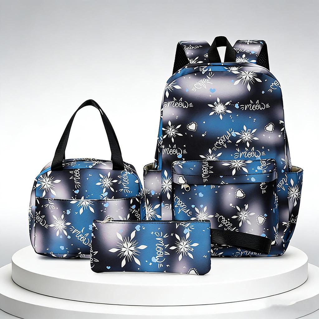 Set Zaino con Stampa Fiocco di Neve Degradé 3 Pezzi, Zaino Scolastico Impermeabile con Borsa Pranzo e Astuccio