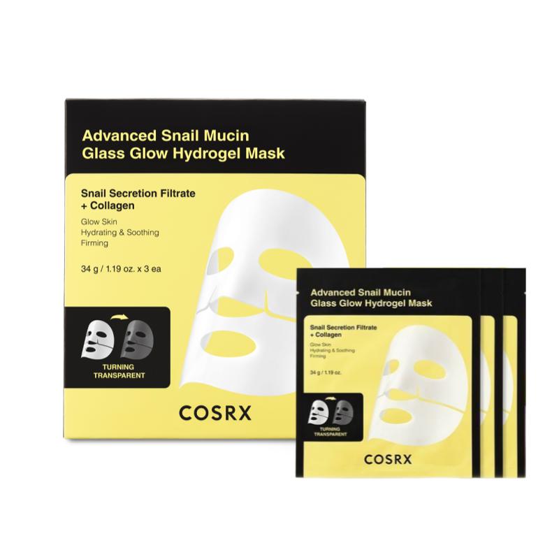 COSRX Advanced Snail Mucin Glass Glow Hydrogel Mask Hydrating Repair Sheet Mask Set 3pcs