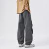 American fashion trendy brand elastic waist paratrooper pants boys solid color versatile loose wide leg drape casual straight-leg pants