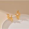 Trendy european and american style 18k gold plated brass pearl earrings - elegant stud earrings with shell pearls