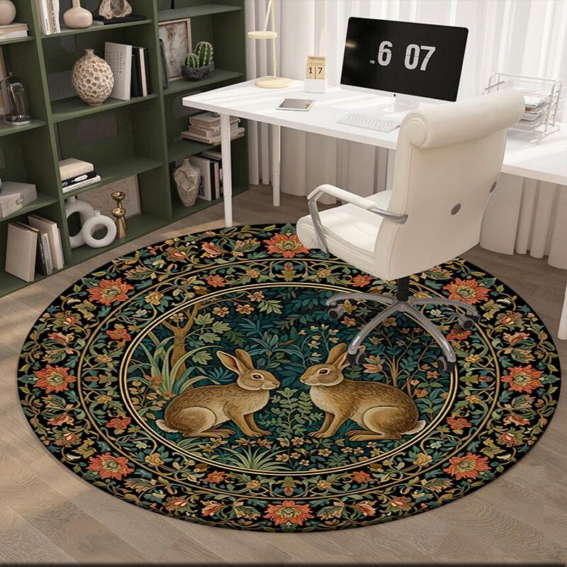 1pc Medieval William Morris Rabbit Design Round carpet Painted Printed circular carpet, home door mat, outdoor travel protection carpet