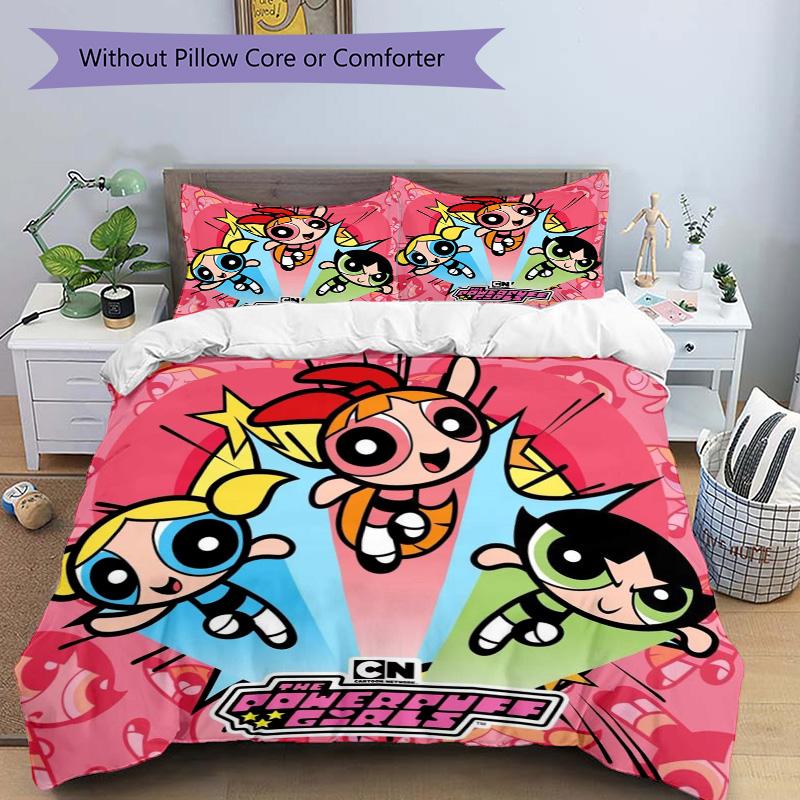 Powerpuff Girls Abenteuer Druck 3-teiliges Bettwäsche-Set Bettbezug mit 2 Kissenbezügen Zuhause Geburtstagsgeschenk