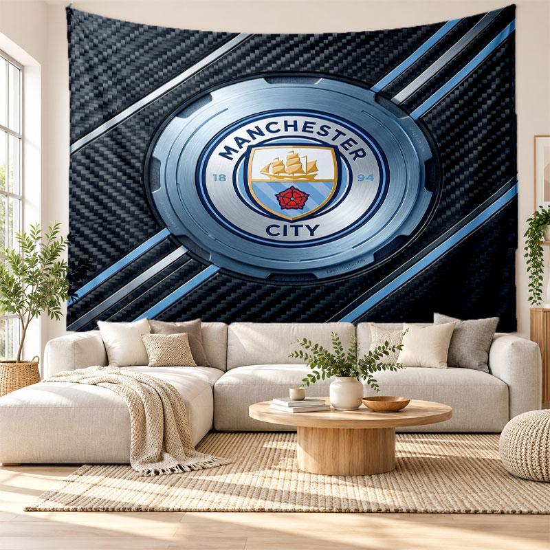 Arazzo da Parete Manchester City, Tessuto Morbido da Appendere, Sfondo Decorativo per Camera da Letto, Arte da Parete per la Casa