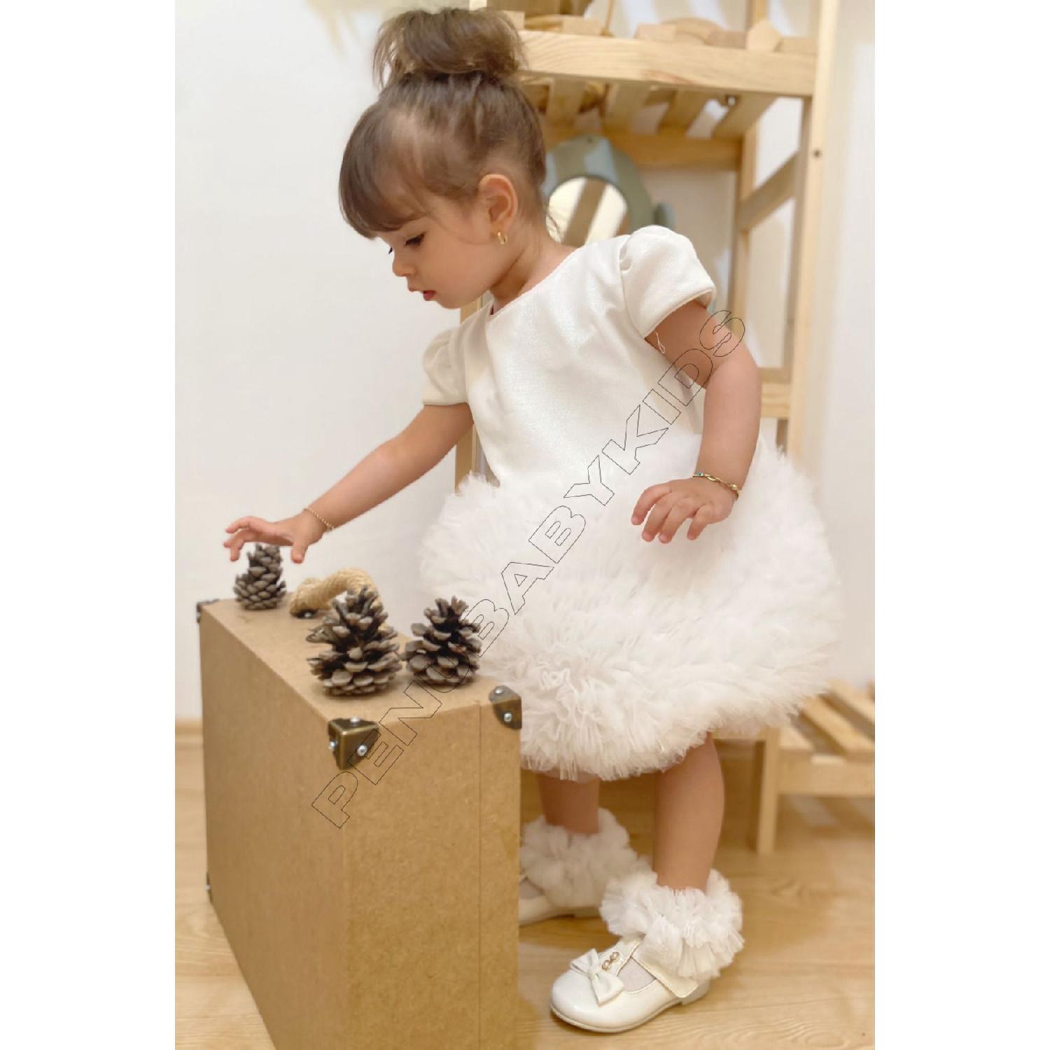 

White Tutu Short Sleeve Baby Girl Dress - Princess 6-12 Ay синій