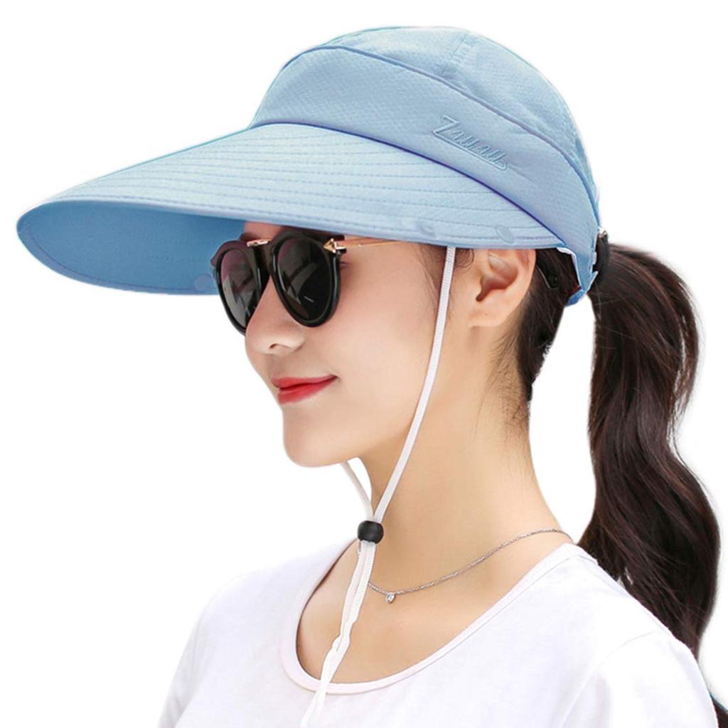 Gardening UV Full Sun Ponytail Wide Work Summer Light Blue [Mukeyo] Hat, Protection, Protection, Hat, Foldable, Hat, Brim, Hat, Visor, Hat, Women's,