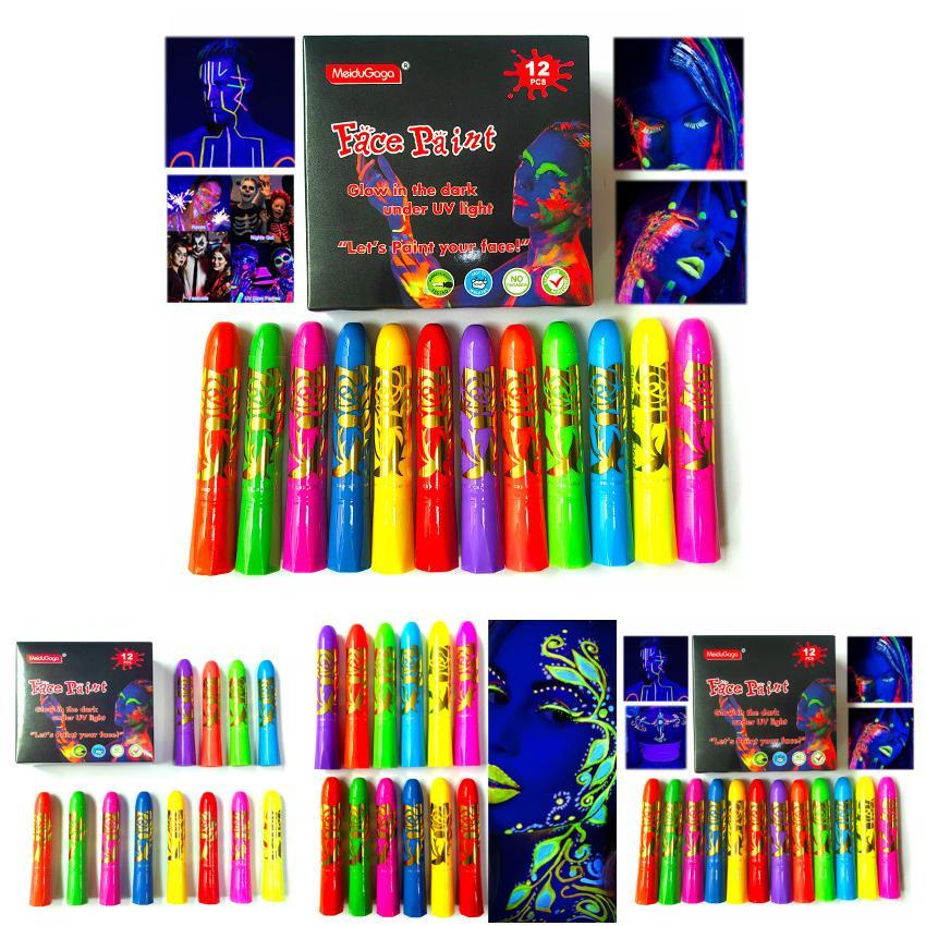 12pcs Noctilucent Human Body Painting Crayon Makeup Pigment For Halloween Costume Parties