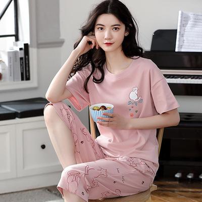 Conjunto de pijama de verano para mujer, ropa de estar por casa, manga corta, pantalón corto, estilo coreano informal de dos piezas.