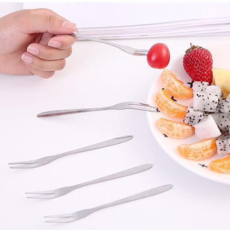 Kleine Edelstahlgabeln für Cocktail-Vorspeisen-Dessert-Party 10 Stück 2-Zinken-Obstgabel Haushalt