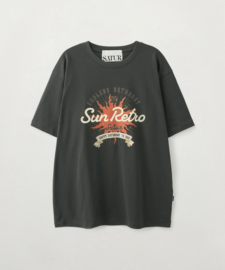 Seteo New Sun Retro Graphic Short Sleeve T-Shirt Charcoal (Type A)