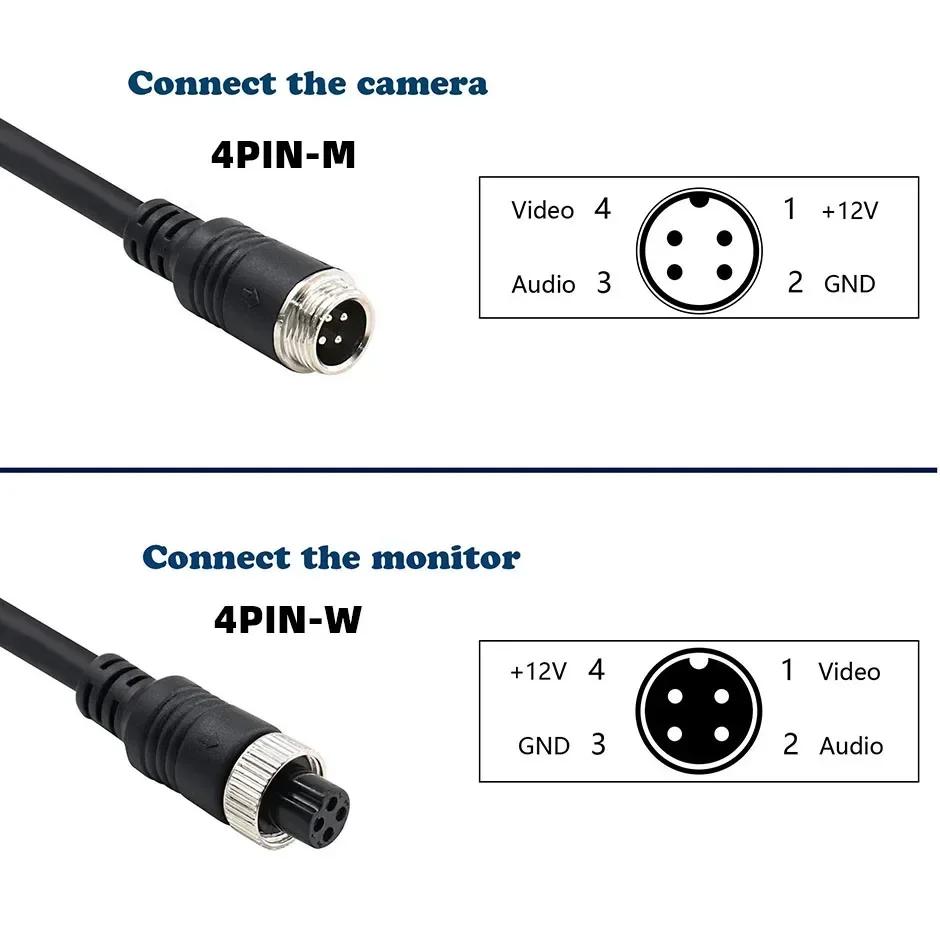 Cable Plug Adapter 4Pin Aviation Head Male/Female to RCA AV/Female DC Multiple Converter For Car Rear Backup Camera Monitor