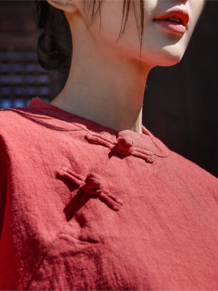 Johnature Women Vintage Linen Shirts Tops Long Sleeve Stand Blouses Spring Solid Color Button Women Shirts