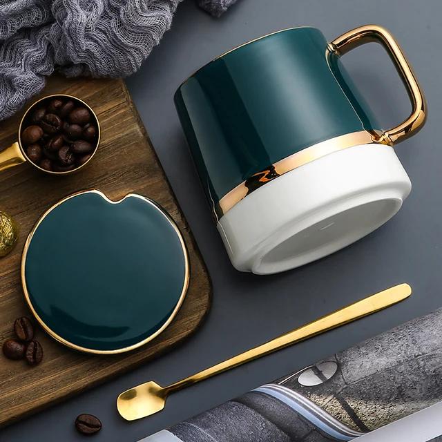 

Simple Modern Ceramic Spoon Set Gold Metal Tea Cup Vintage Reusable Tazas De Cafe Drinkware Coffee