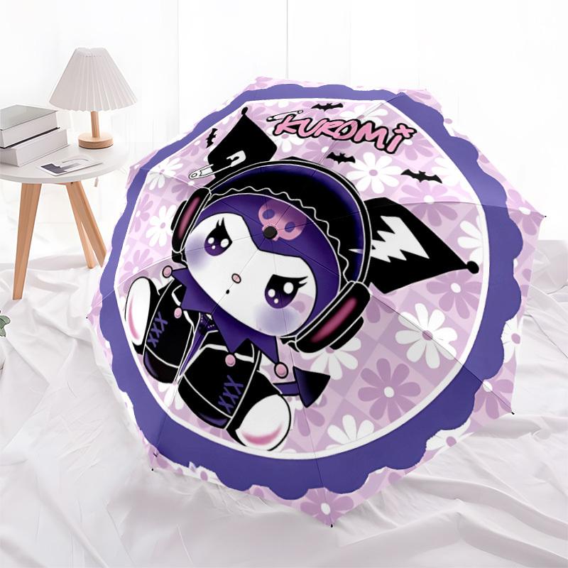 Kuromi Sanrio Automatic Folding Umbrella with Sturdy Iron Frame, Portable Compact Travel Umbrella All-Season Use Parties 0807050