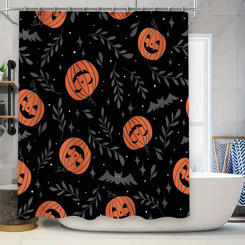 

Halloween-Themed Shower Curtains With Pumpkin Print Waterproof Bathroom Decor For Home Use W60H190(CM)-1 Pcs