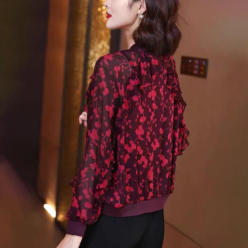 Korean Style Sun Protection Chiffon Jacket for Women - Spring/Autumn, Loose Fit, Long-Sleeved, Suitable for Middle-Aged & Elderly