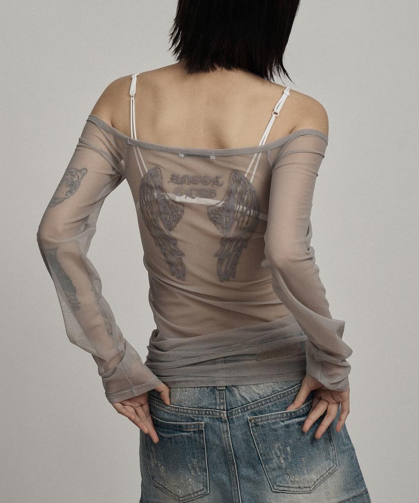 ILLIO Gray Angel Wing Mesh Long Sleeve