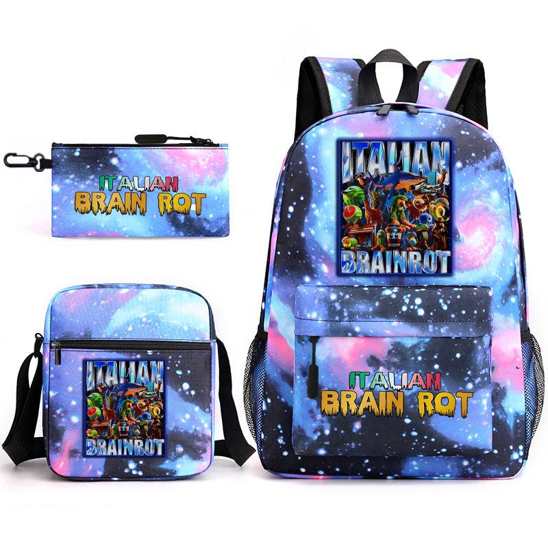 Abstract Foreign Shanhaijing Children's Schoolbag Tongtongsahur Cartoon Primary School Student Backpack Three-piece Set L
