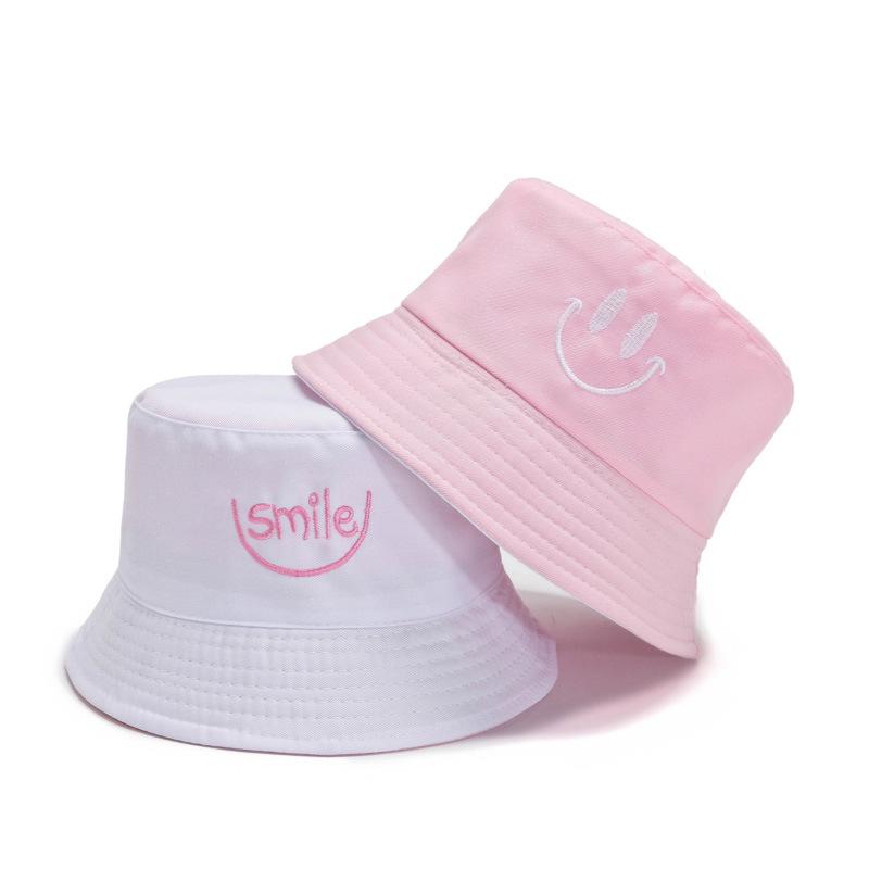 Women's Double-Sided Smiley Face Bucket Hat - Sun Protection, Korean Style, Embroidered, Large Brim