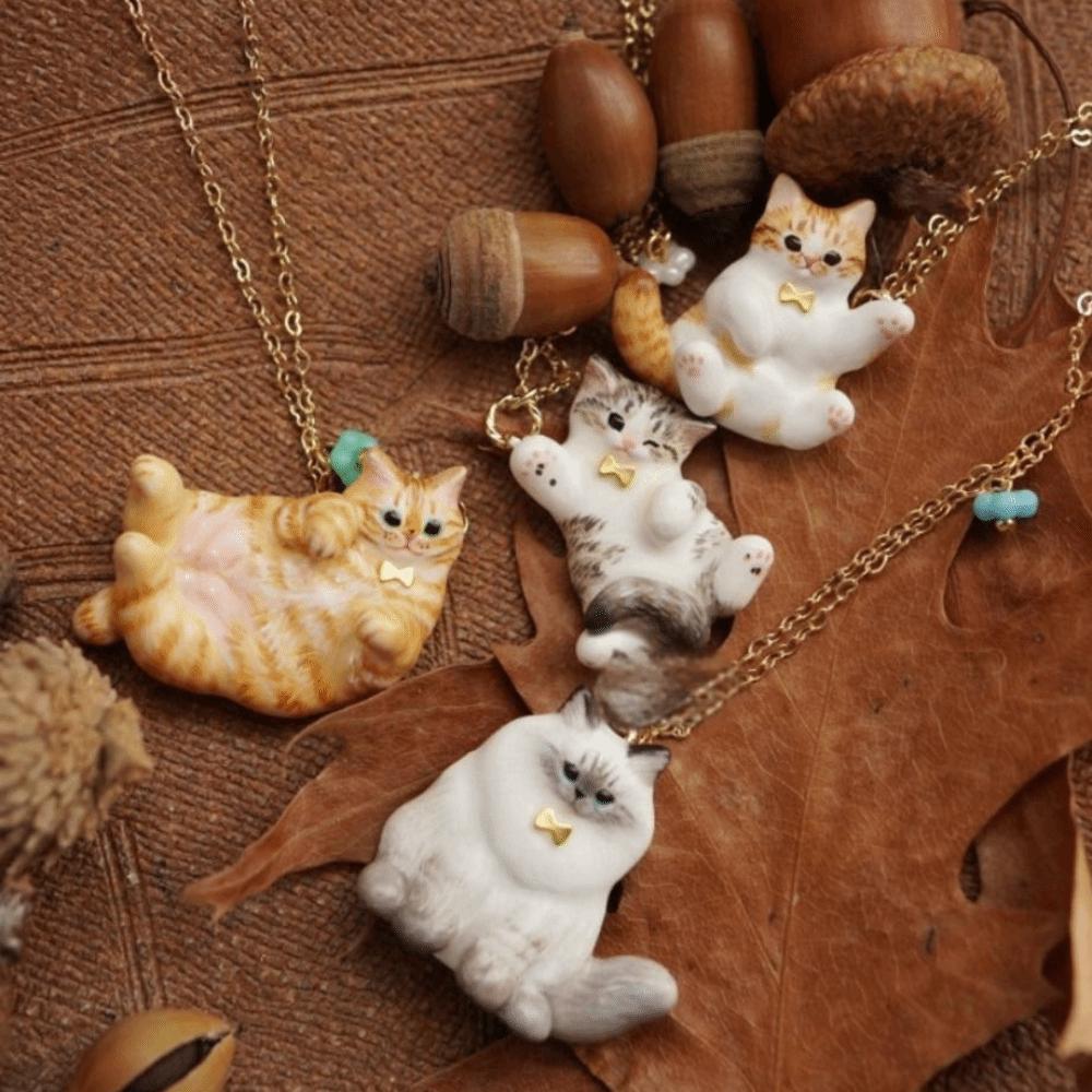 Metal Chain Stainless Steel Cat Necklace 18K Gold Plated Animal Pendant Choker  Girl