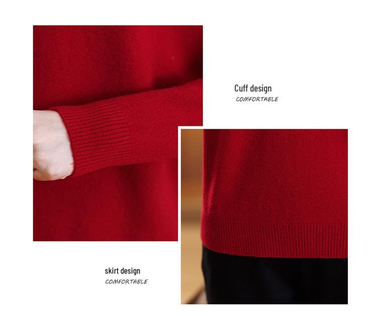 Elegant 100% Wool Embroidered Sweater - Women's Autumn/Winter Half-High Neck Top