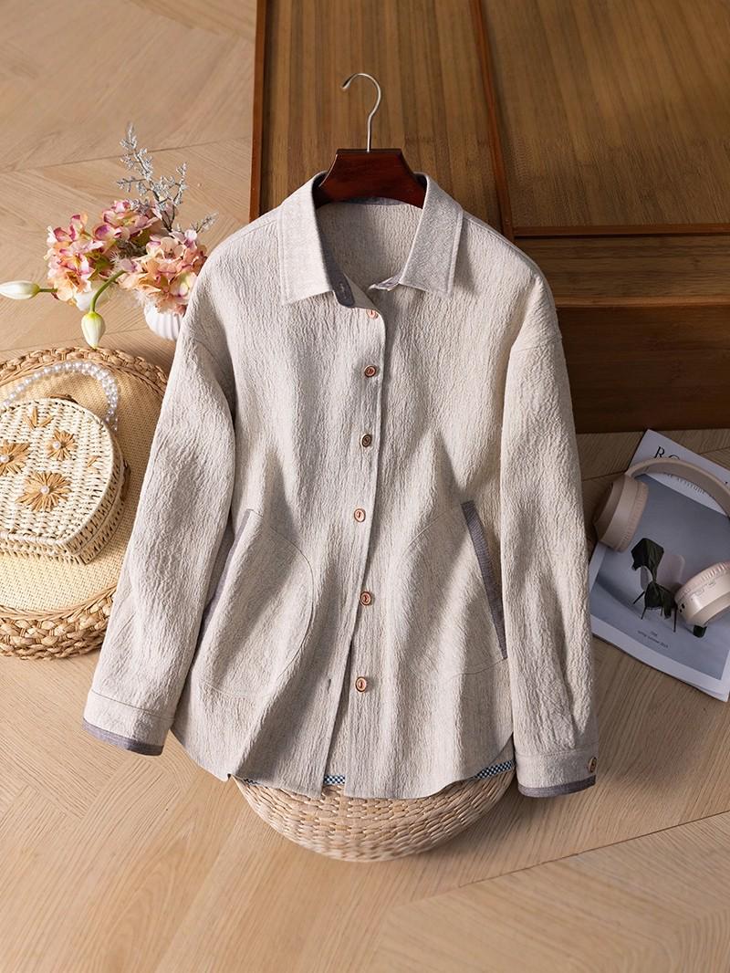 2026 Spring Women s Hemp Long Sleeve Loose Fit Solid Color Cardigan