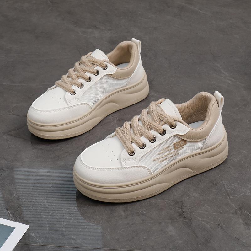 2025 Summer New Korean Ins Breathable Little White Shoes Hollow Casual Board Shoes Thick-soled Versatile Muffin Shoes YB7306