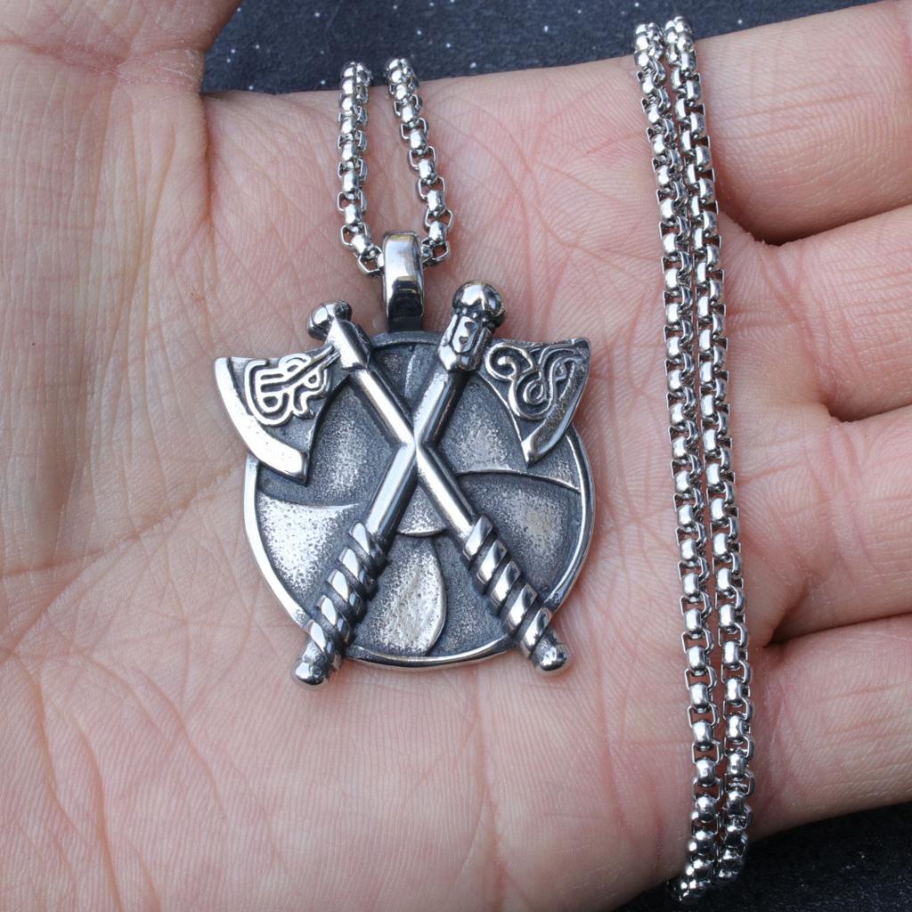 Nordic Viking Double Axe Titanium Steel Necklace Trendy Pendant Accessories