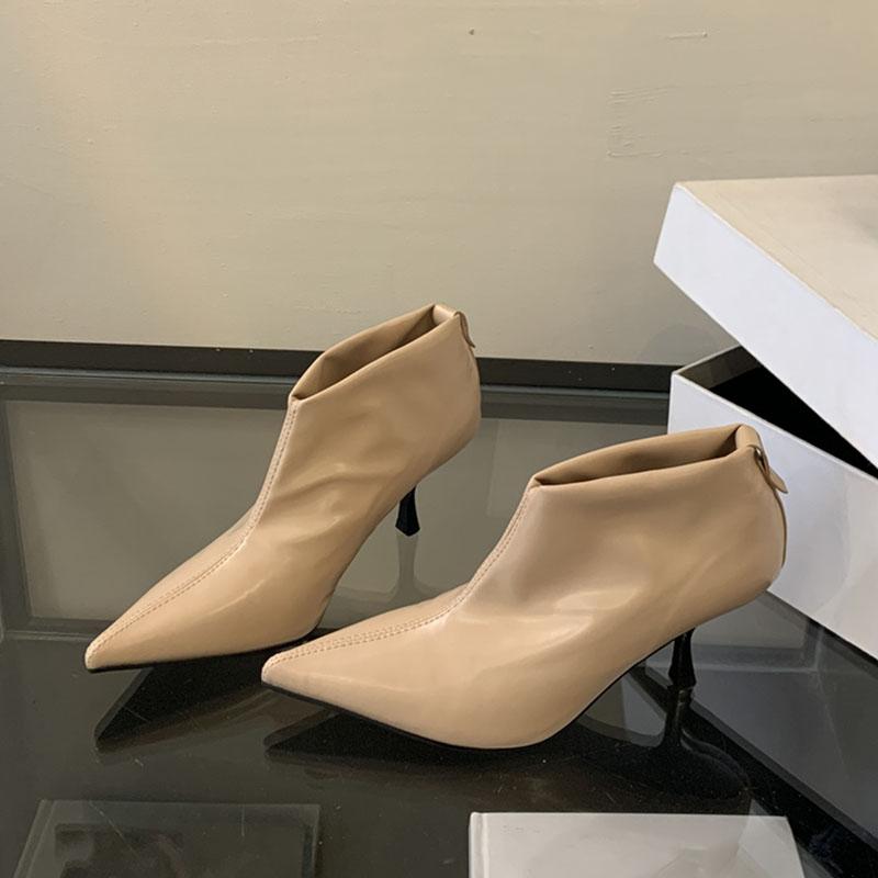 Fashion Elegant Black Soft Leather Ankle Boots Women Sexy Pointy Toe High Heels Fashion Back Zipper Design Boots for Women Winter Pumps