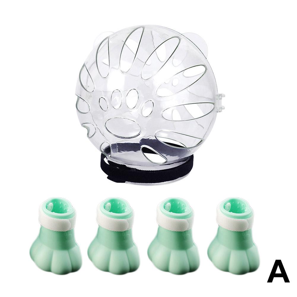 Cat Muzzle and Boots Anti Bite Cat Breathable Hood Anti-Licking Clear Reusable Cat Helmet with Paw Cover Anti-Scratch Paw Shoes
